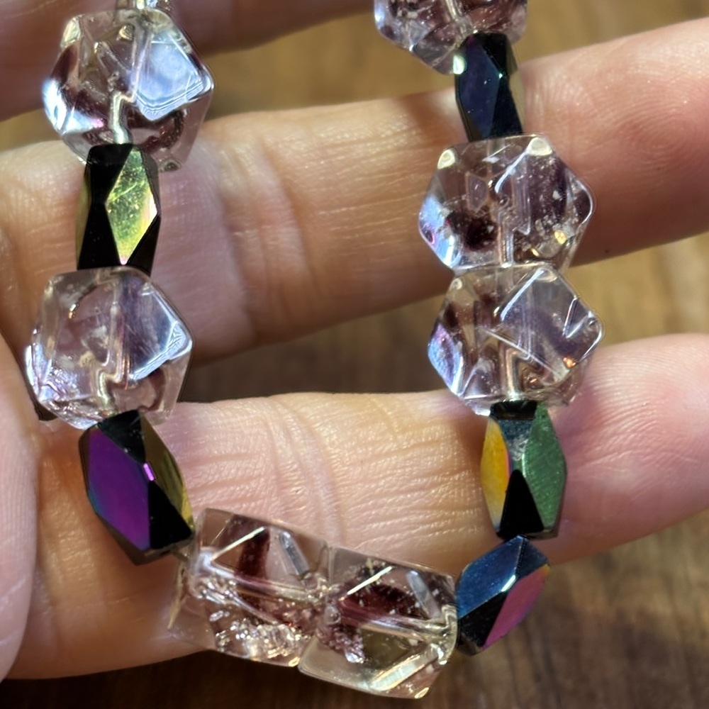 Elegant iris and peacock glass beaded necklace